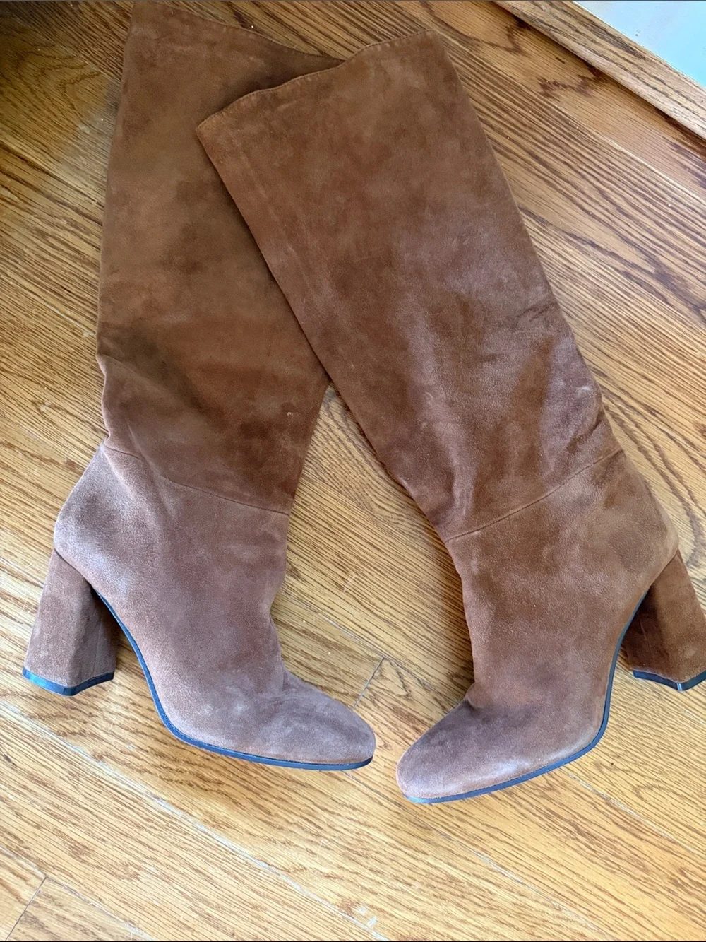 Alice + Olivia Chestnut Suede Over-the-Knee Block Heel Boots